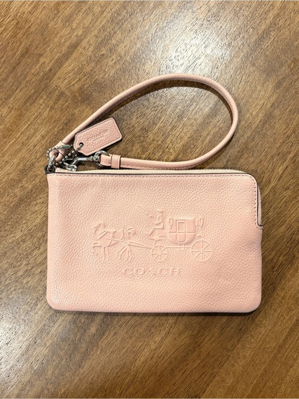 Coach Pebbled Leather Wristlet in pink